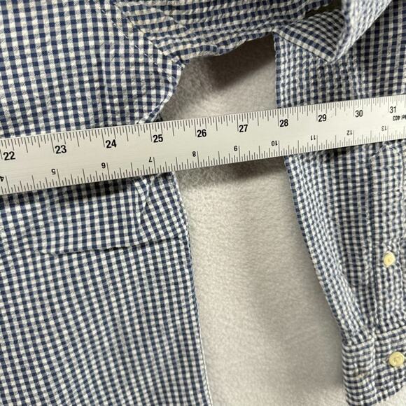 Vintage J Crew Shirt Men's XL Blue White Houndstooth Seer Sucker Oarsman 90s - Picture 10 of 16